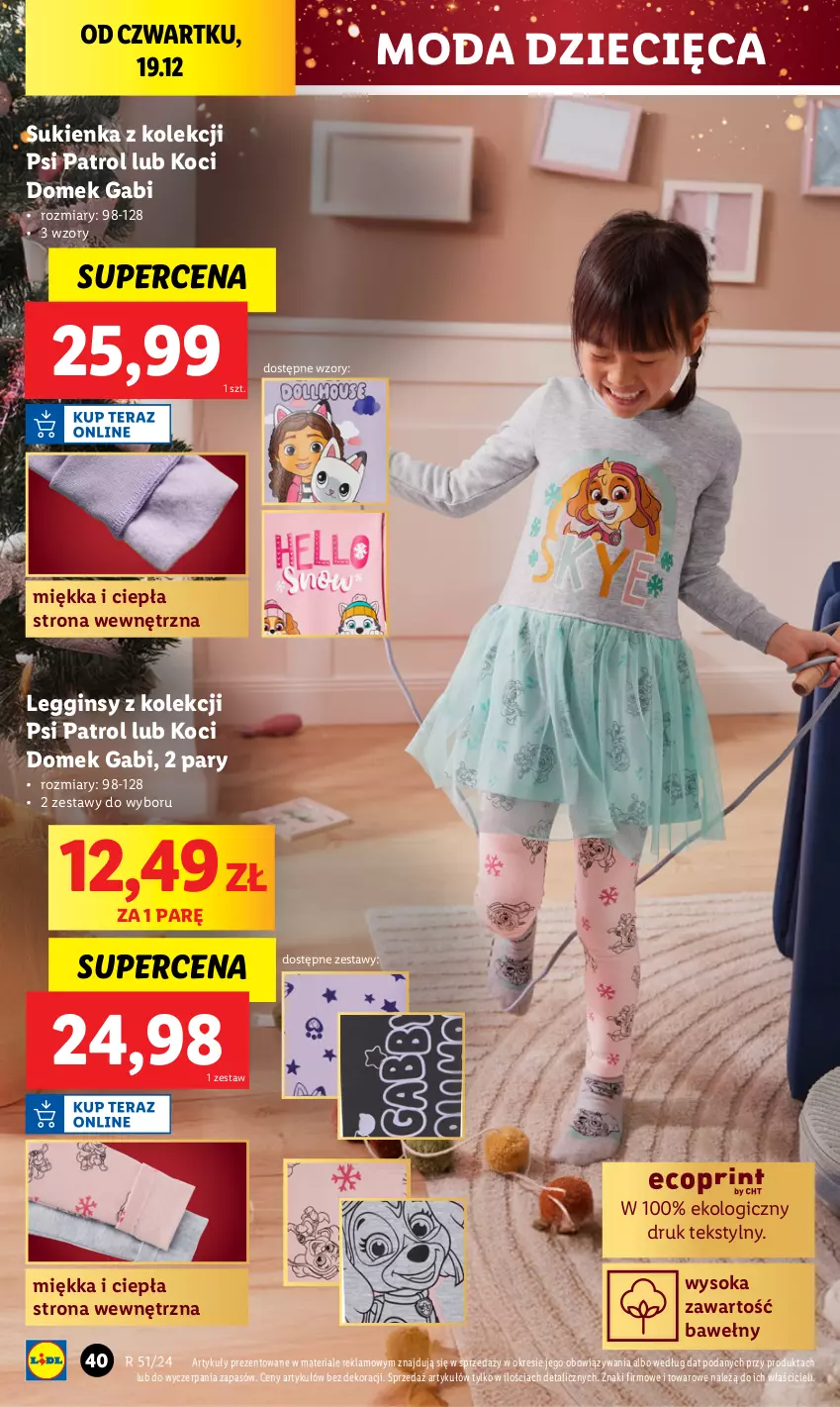 Gazetka promocyjna Lidl - GAZETKA - ważna 16.12 do 22.12.2024 - strona 44 - produkty: Dzieci, Gin, Koc, Legginsy, Moda, Psi Patrol, Sok, Sukienka