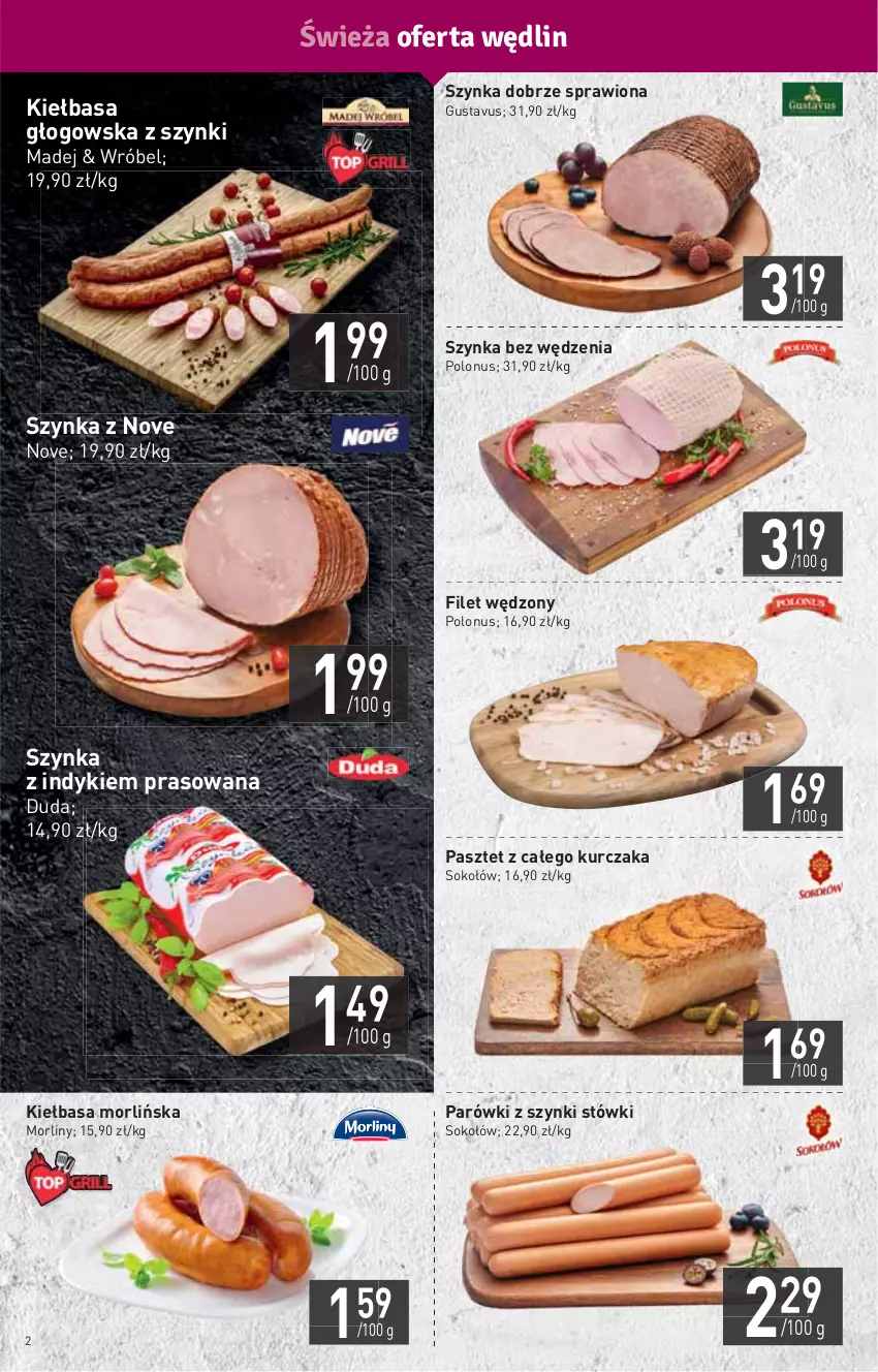 Gazetka promocyjna Stokrotka - Market - ważna 20.05 do 26.05.2021 - strona 2 - produkty: Duda, HP, Kiełbasa, Kiełbasa głogowska, Kurczak, Morliny, Parówki, Parówki z szynki, Pasztet, Sok, Sokołów, Szynka