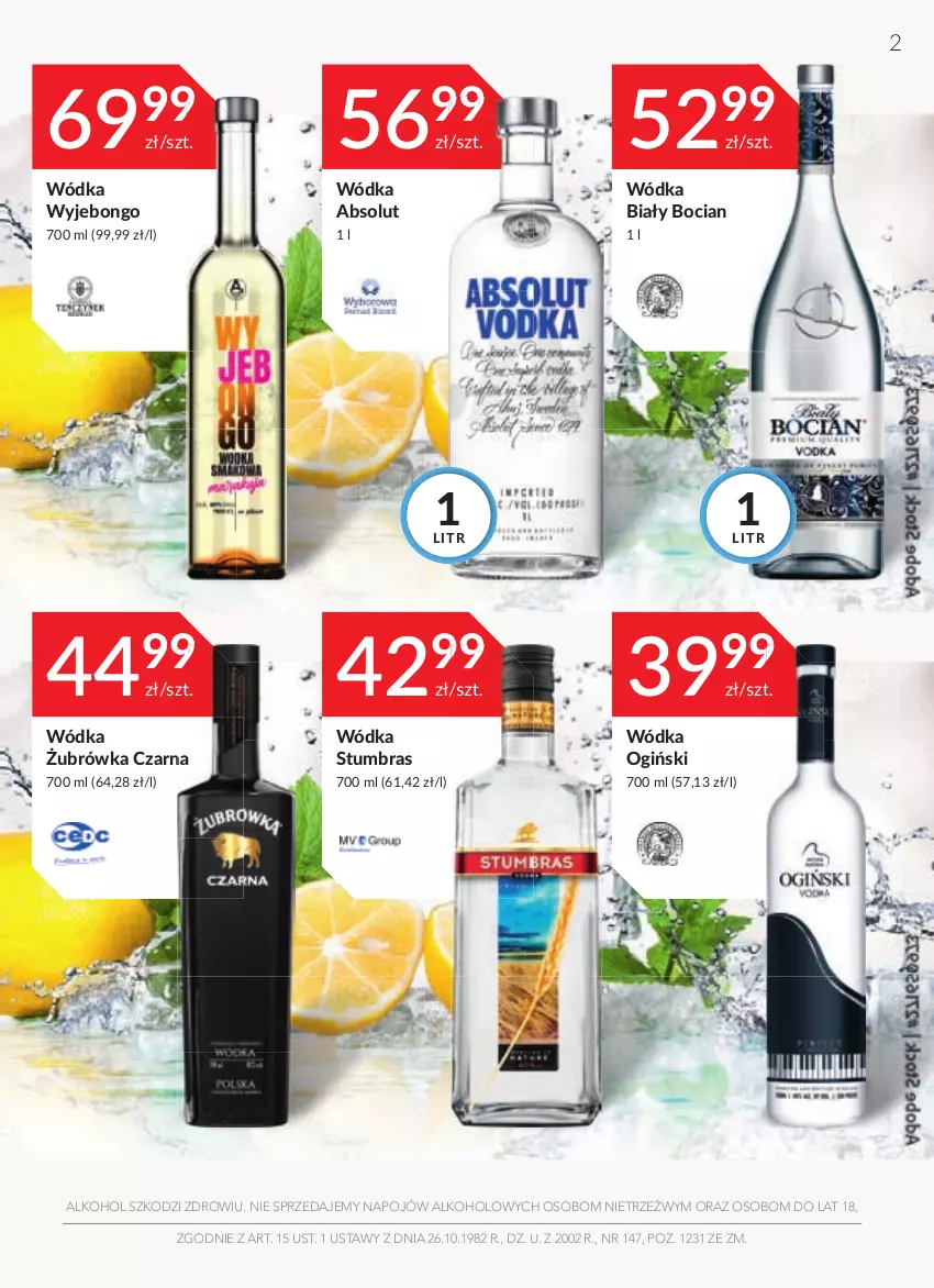 Gazetka promocyjna Stokrotka - Oferta alkoholowa - ważna 23.06 do 20.07.2022 - strona 2 - produkty: Absolut, Biały Bocian, Ogiński, Wódka