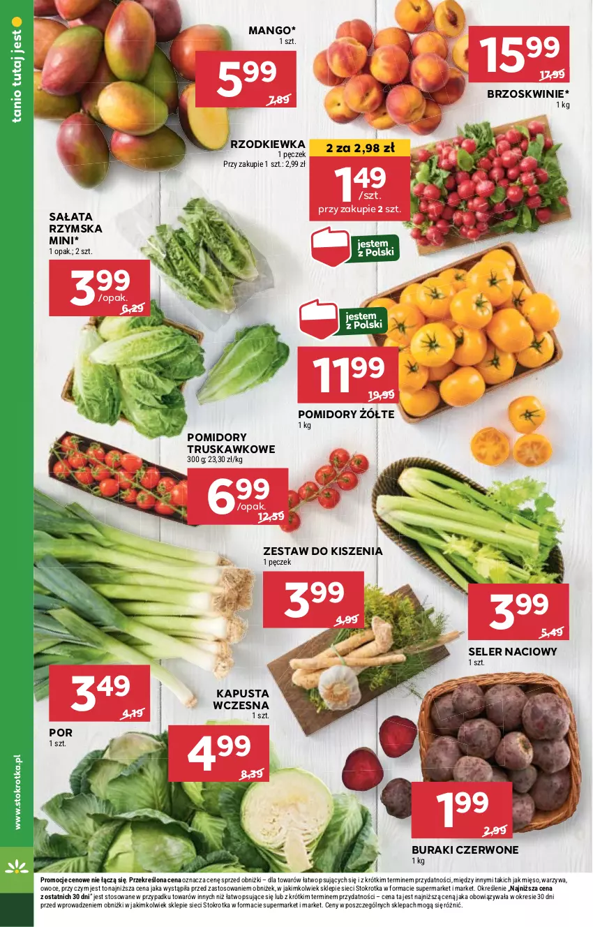 Gazetka promocyjna Stokrotka - Market - ważna 23.05 do 28.05.2024 - strona 8 - produkty: Brzoskwinie, Buraki, Mango, Mięso, Owoce, Pomidory, Por, Rzodkiewka, Sałat, Seler naciowy, Warzywa