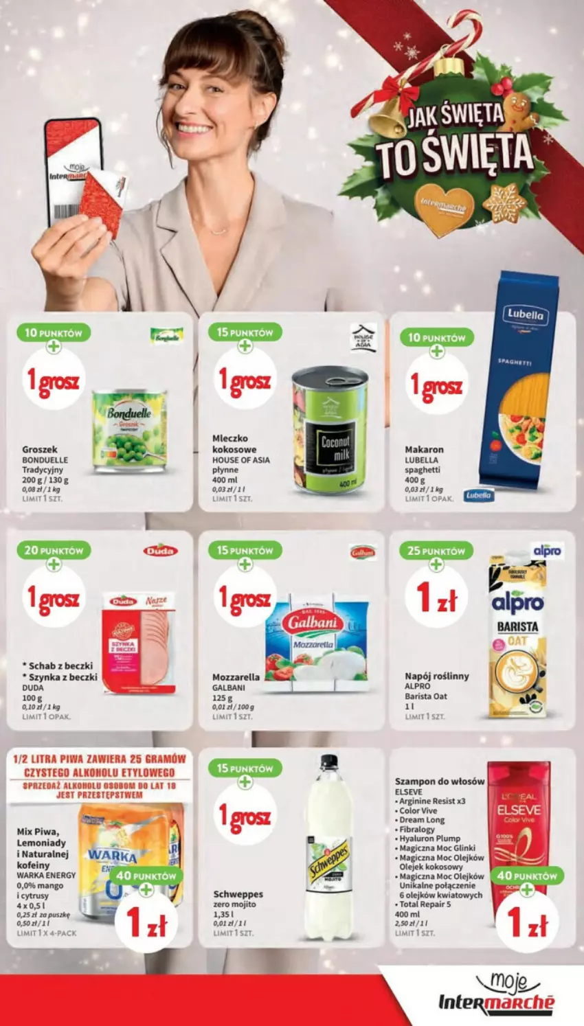 Gazetka promocyjna Intermarche - ważna 23.11 do 29.11.2023 - strona 7 - produkty: Alpro, Bell, Bella, Duda, Elseve, Galbani, Gin, Gra, Groszek, Kokos, Lubella, Makaron, Mango, Mozzarella, Napój, Napój roślinny, Olej, Piwa, Spaghetti, Szampon, Szynka, Szynka z beczki, Warka