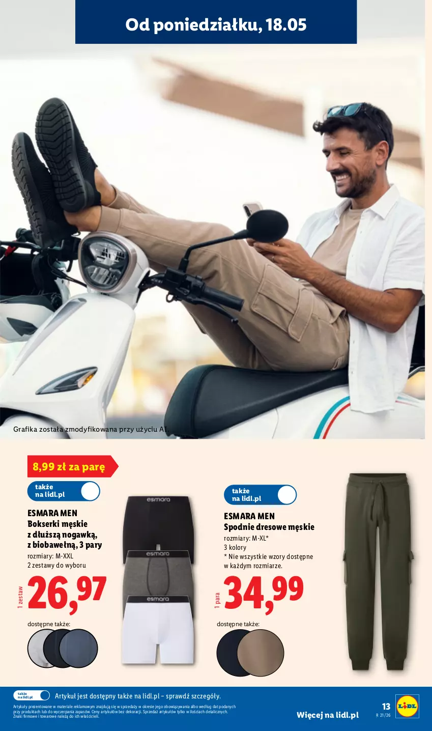 Gazetka promocyjna Lidl - Katalog ważny od 18.05 - ważna 18.05 do 23.05.2026 - strona 13 - produkty: Bokserki, Dres, Gra, Grafika, Ser, Spodnie, Spodnie dresowe