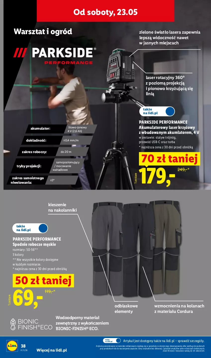 Gazetka promocyjna Lidl - Katalog ważny od 18.05 - ważna 18.05 do 23.05.2026 - strona 46 - produkty: Akumulator, Finish, LANA, Laser krzyżowy, Mop, Ogród, Parkside, Por, Przewód, Ser, Spodnie, Torba