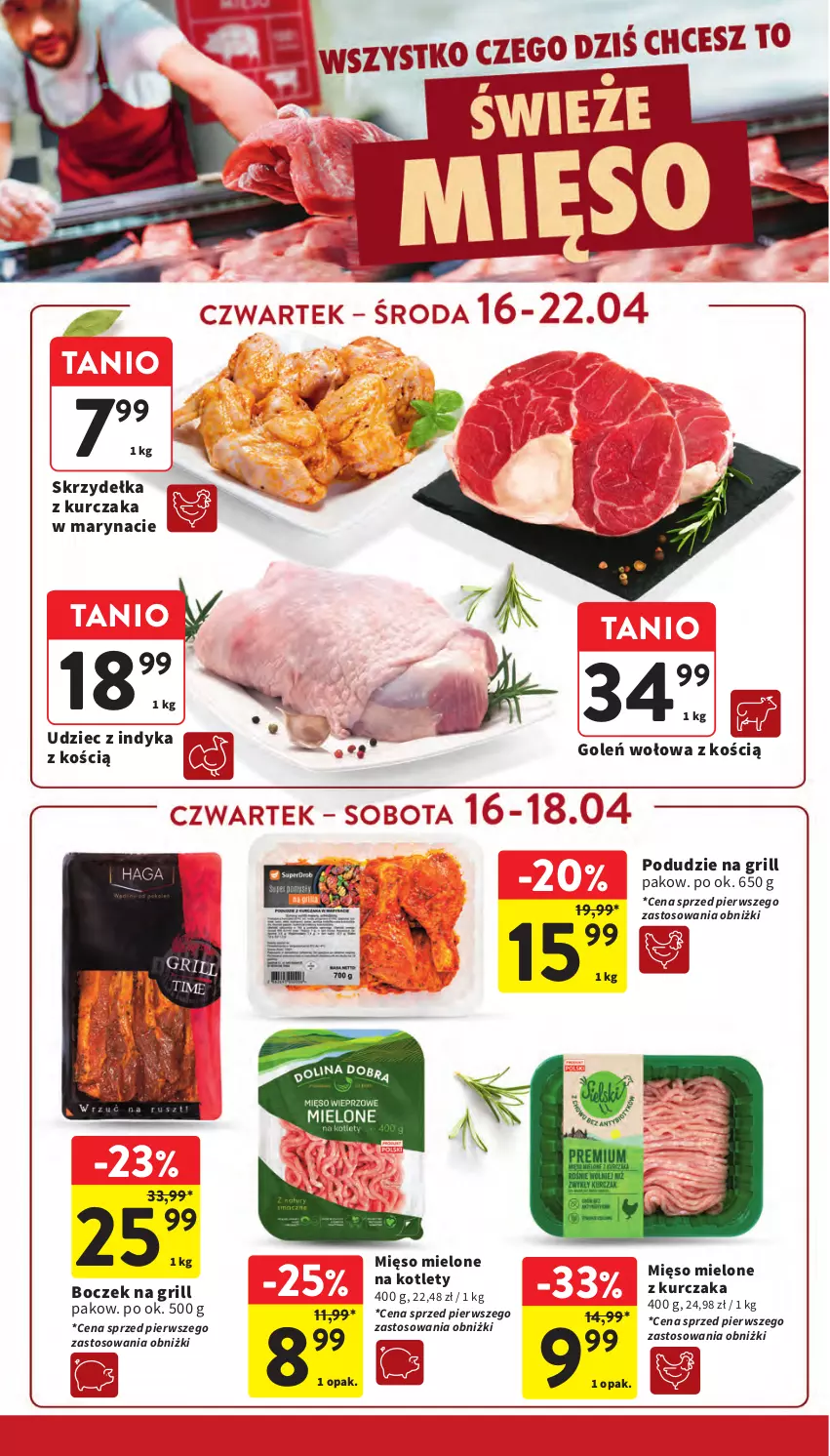 Gazetka promocyjna Intermarche - Gazetka promocyjna - ważna 16.04 do 22.04.2026 - strona 14 - produkty: Boczek, Grill, Kotlet, Kurczak, Mięso, Mięso mielone, Skrzydełka z kurczaka, Udziec z indyka