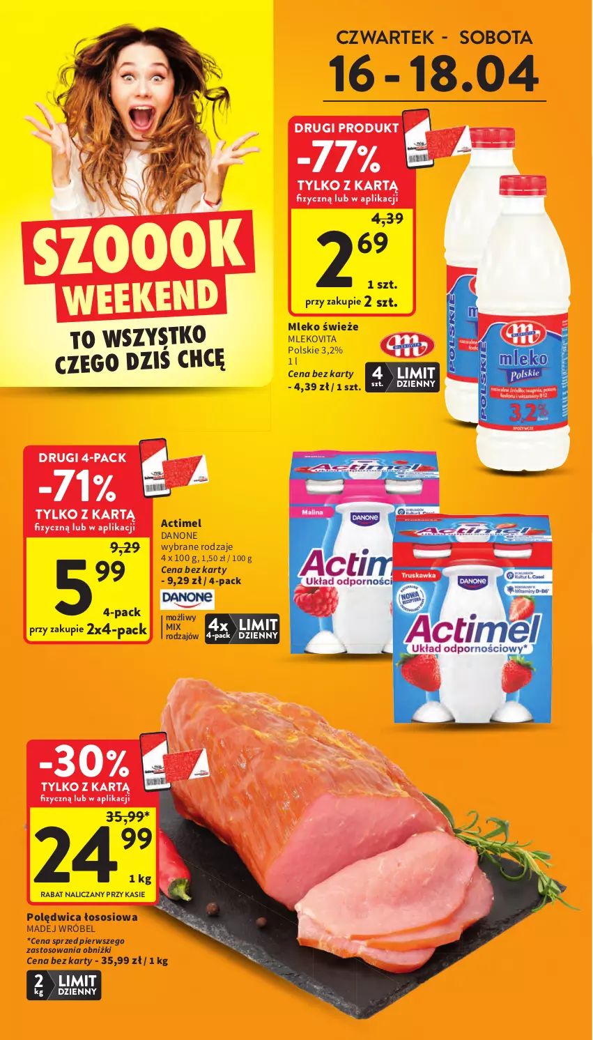 Gazetka promocyjna Intermarche - Gazetka promocyjna - ważna 16.04 do 22.04.2026 - strona 2 - produkty: Actimel, Danone, Madej Wróbel, Mleko, Mlekovita, Polędwica, Sos