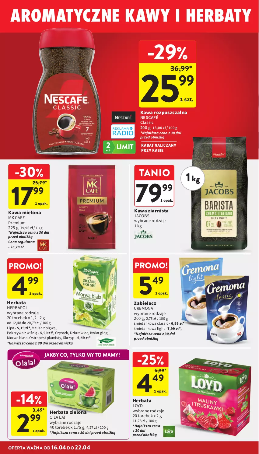 Gazetka promocyjna Intermarche - Gazetka promocyjna - ważna 16.04 do 22.04.2026 - strona 32 - produkty: Herbapol, Herbata, Jacobs, Kawa, Kawa mielona, Kawa rozpuszczalna, Kawa ziarnista, Loyd, Nescafé, Ostropes, Stek