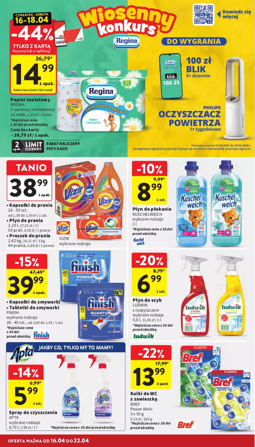 Gazetka promocyjna Intermarche - Gazetka promocyjna - ważna 16.04 do 22.04.2026 - strona 36 - produkty: Bref, Finish, Gin, Kapsułki do prania, Kulki do wc, Ludwik, Papier, Papier toaletowy, Płyn do płukania, Płyn do prania, Płyn do szyb, Proszek do prania, Rum, Spray do czyszczenia, Tablet, Tabletki do zmywarki, Vizir, Zmywarki