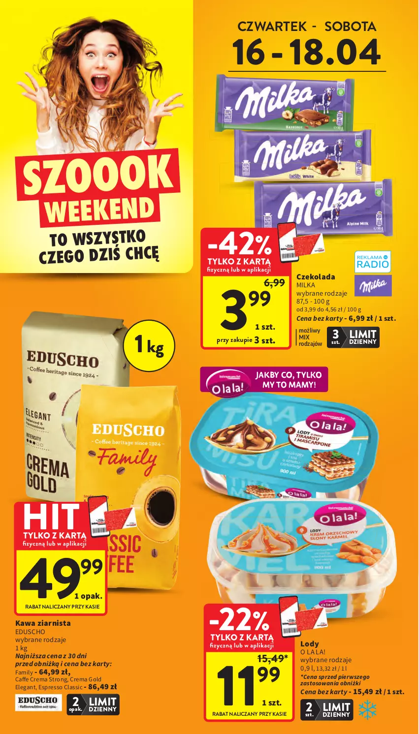 Gazetka promocyjna Intermarche - Gazetka promocyjna - ważna 16.04 do 22.04.2026 - strona 4 - produkty: Czekolada, Fa, Kawa, Kawa ziarnista, Lody, Milka