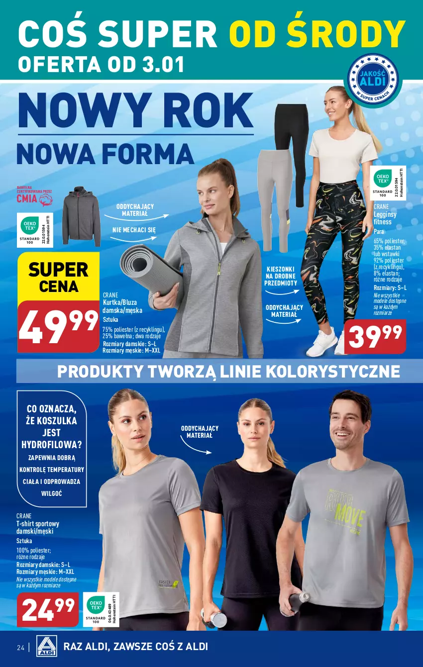 Gazetka promocyjna Aldi - Pełna oferta - ważna 02.01 do 05.01.2023 - strona 24 - produkty: Bluza, Gin, Kosz, Koszulka, Kurtka, Legginsy, LG, Por, Sport, T-shirt, Wełna