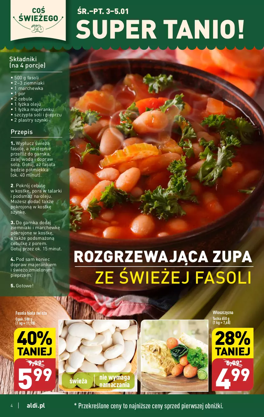 Gazetka promocyjna Aldi - Pełna oferta - ważna 02.01 do 05.01.2023 - strona 4 - produkty: Fa, Fasola, Marchewka, Olej, Pieprz, Por, Ziemniaki, Zupa