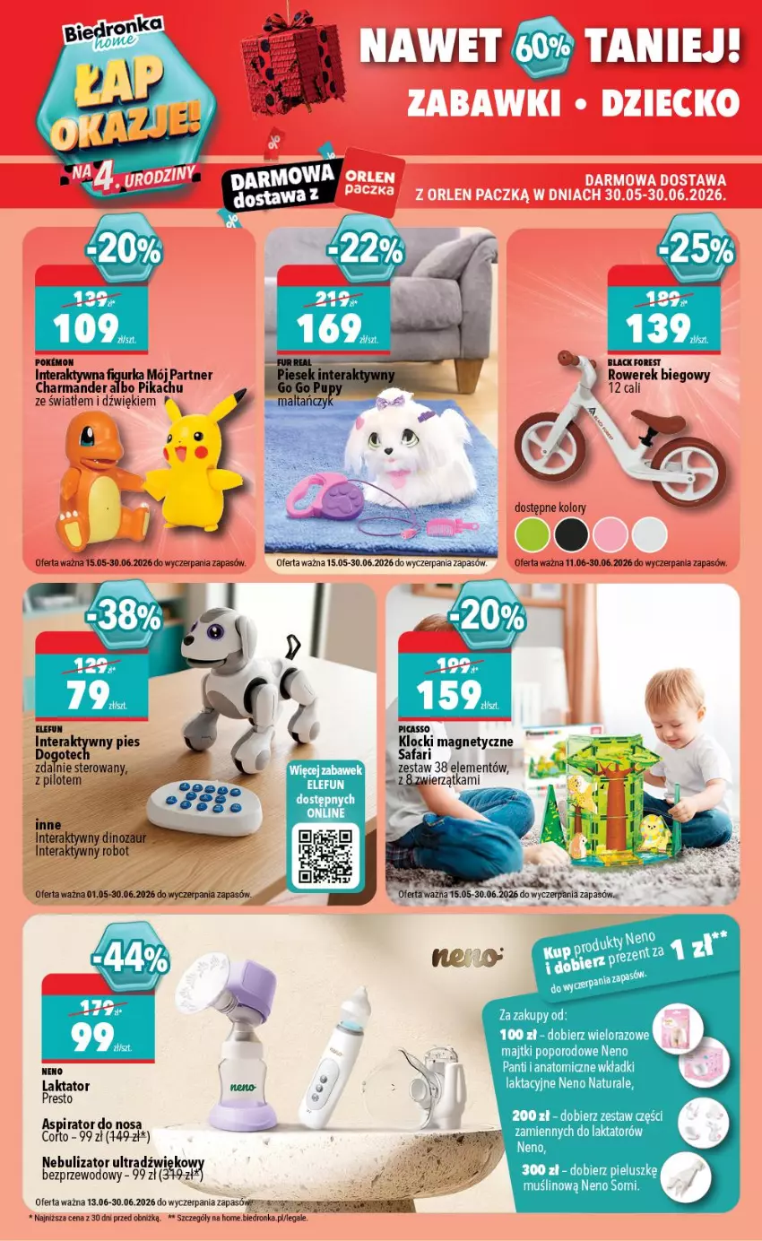 Gazetka promocyjna Biedronka - Gazetka - ważna 13.06 do 20.06.2026 - strona 4 - produkty: AEG, Atomic, Dinozaur, Fa, Feta, Klocki, Majtki, Por, Presto, Robot, Rower, Rowerek, Tera, Wkładki