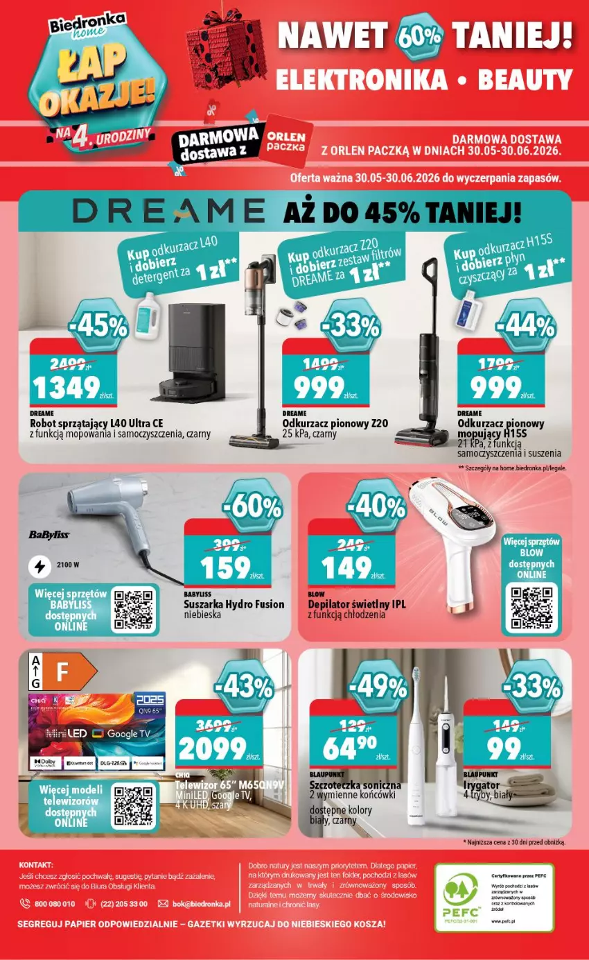 Gazetka promocyjna Biedronka - Gazetka - ważna 13.06 do 20.06.2026 - strona 6 - produkty: Depilator, Depilator świetlny, Fusion, Mop, Odkurzacz, Robot, Robot sprzątający, Suszarka, Taca, Telewizor