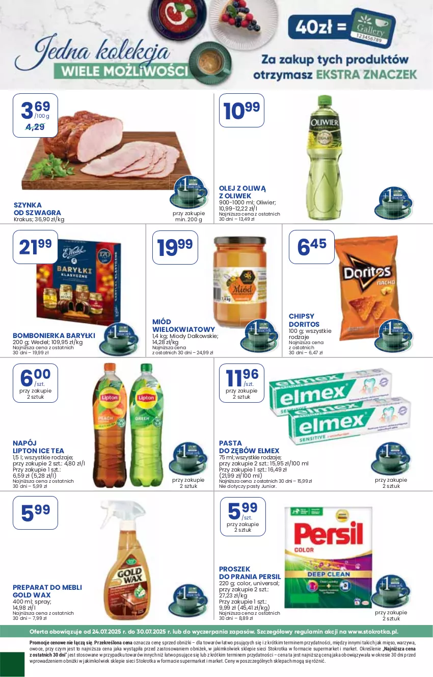 Gazetka promocyjna Stokrotka - Market - ważna 24.07 do 30.07.2025 - strona 22 - produkty: Chipsy, Gra, Ice tea, Lipton, Mięso, Miód, Napój, Owoce, Persil, Proszek do prania, Szynka, Warzywa