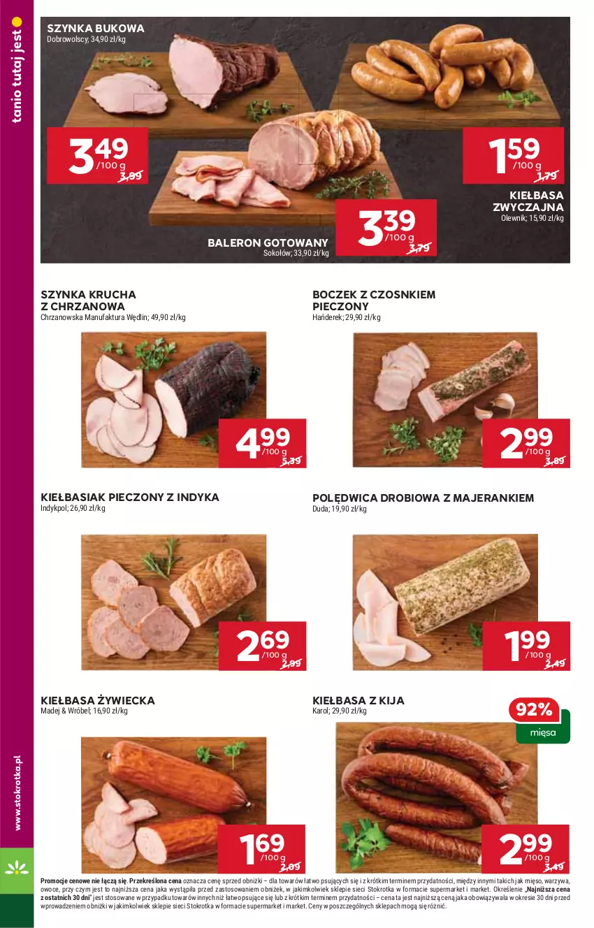 Gazetka promocyjna Stokrotka - Market - ważna 24.07 do 30.07.2025 - strona 6 - produkty: Basia, Boczek, Chrzan, Duda, Fa, Kiełbasa, Mięso, Olewnik, Owoce, Piec, Polędwica, Sok, Sokołów, Szynka, Warzywa