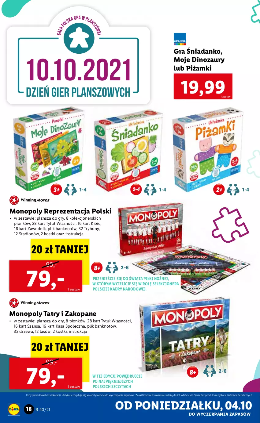 Gazetka promocyjna Lidl - GAZETKA - ważna 04.10 do 10.10.2021 - strona 18 - produkty: BIC, Dinozaur, Gra, Gry, Monopoly, Noż