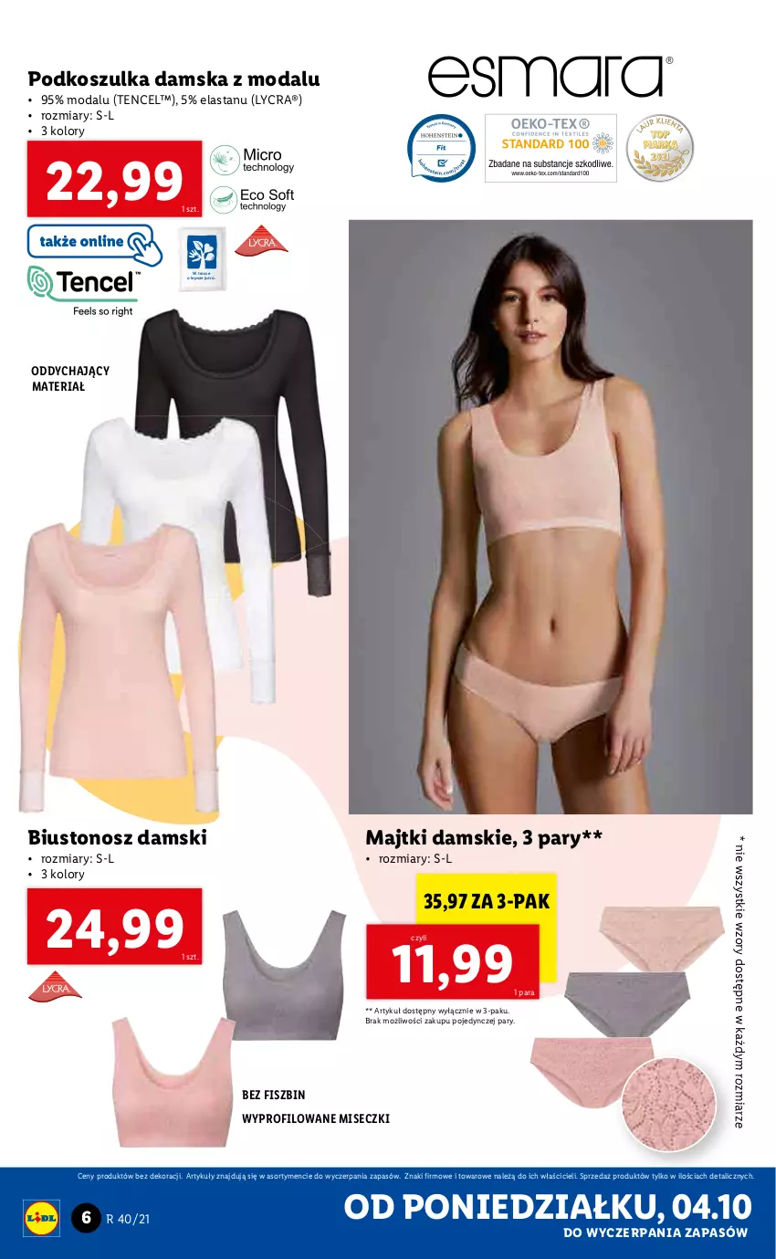 Gazetka promocyjna Lidl - GAZETKA - ważna 04.10 do 10.10.2021 - strona 6 - produkty: Biustonosz, Kosz, Koszulka, Majtki, Moda