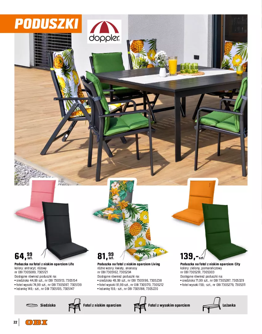 Gazetka promocyjna Obi - Gazetka OBI - ważna 09.04 do 31.07.2025 - strona 22 - produkty: Ananas, Fotel, Grill, Grill gazowy, Leżanka, Poduszka, Siedzisko, Sok, Stolik, Termometr