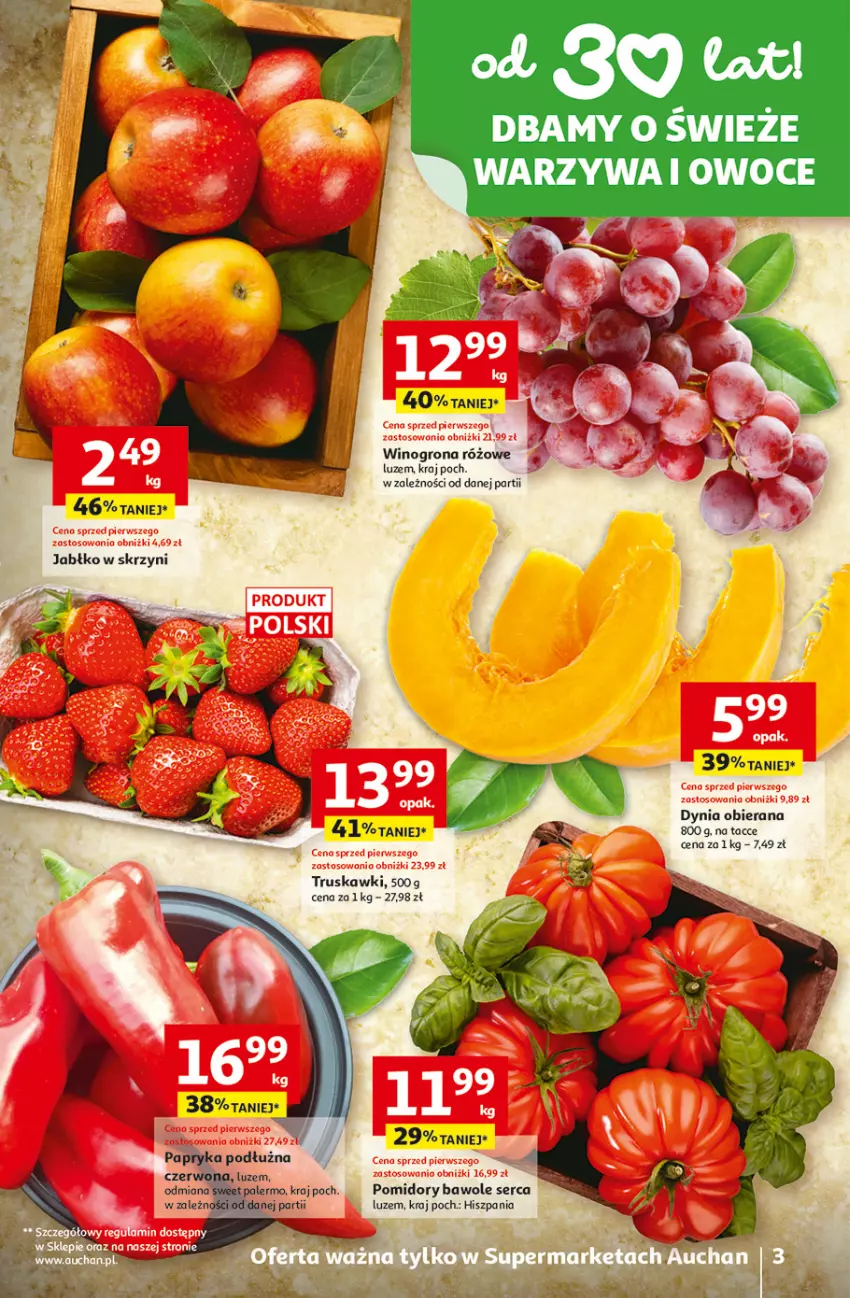 Gazetka promocyjna Auchan - 30 Lat Supermarket - ważna 12.02 do 18.02.2026 - strona 3 - produkty: Owoce, Pomidory, Ser, Truskawki, Warzywa, Warzywa i owoce, Wino, Winogrona