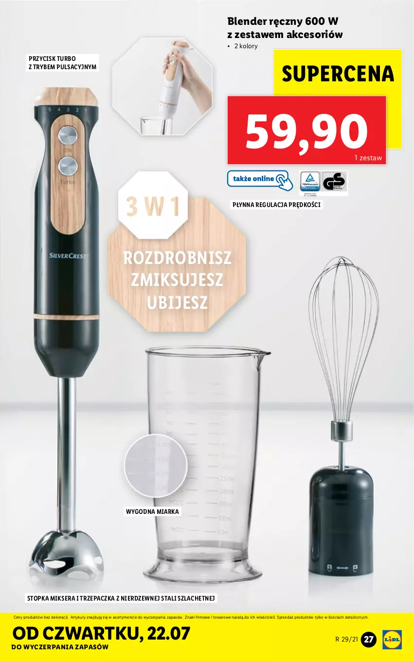 Gazetka promocyjna Lidl - GAZETKA - ważna 19.07 do 24.07.2021 - strona 27 - produkty: Blender, Blender ręczny, Miarka, Mikser, Ser, Top, Trzepaczka