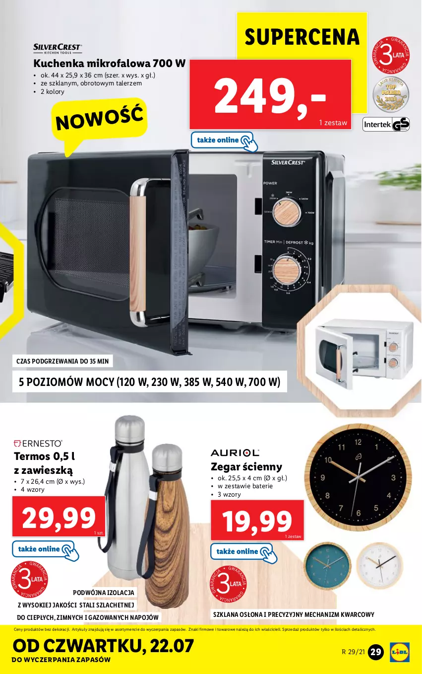 Gazetka promocyjna Lidl - GAZETKA - ważna 19.07 do 24.07.2021 - strona 29 - produkty: Fa, Kuchenka mikrofalowa, LANA, Sok, Talerz, Termos, Zegar