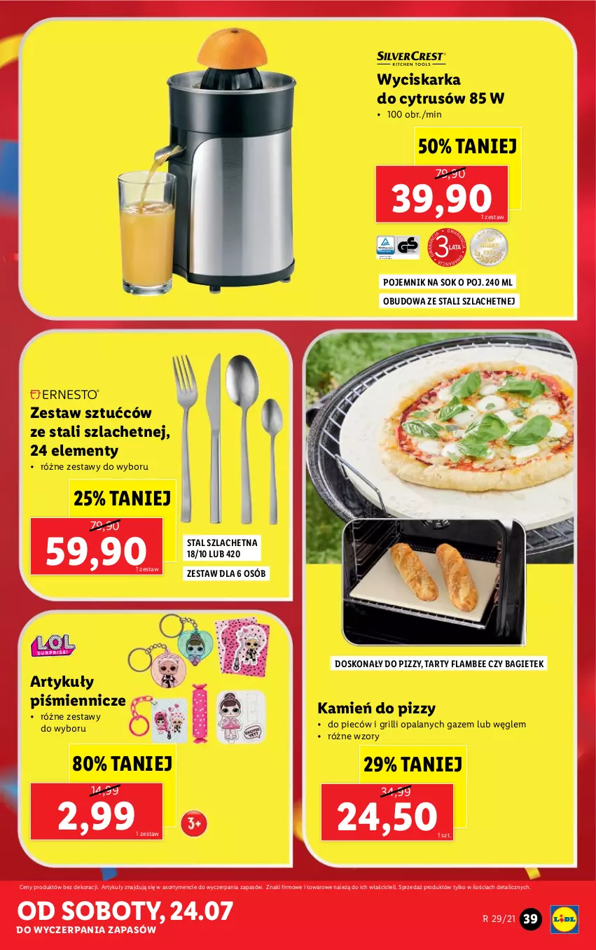 Gazetka promocyjna Lidl - GAZETKA - ważna 19.07 do 24.07.2021 - strona 39 - produkty: Grill, Piec, Pojemnik, Sok, Wyciskarka, Zestaw sztućców