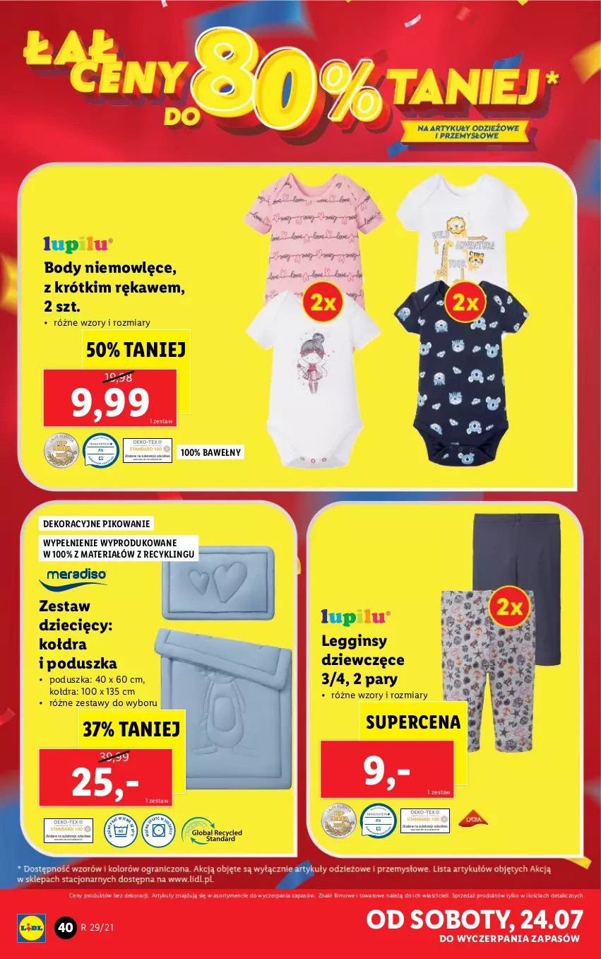 Gazetka promocyjna Lidl - GAZETKA - ważna 19.07 do 24.07.2021 - strona 40 - produkty: Body, Dzieci, Gin, Kołdra, Legginsy, Poduszka