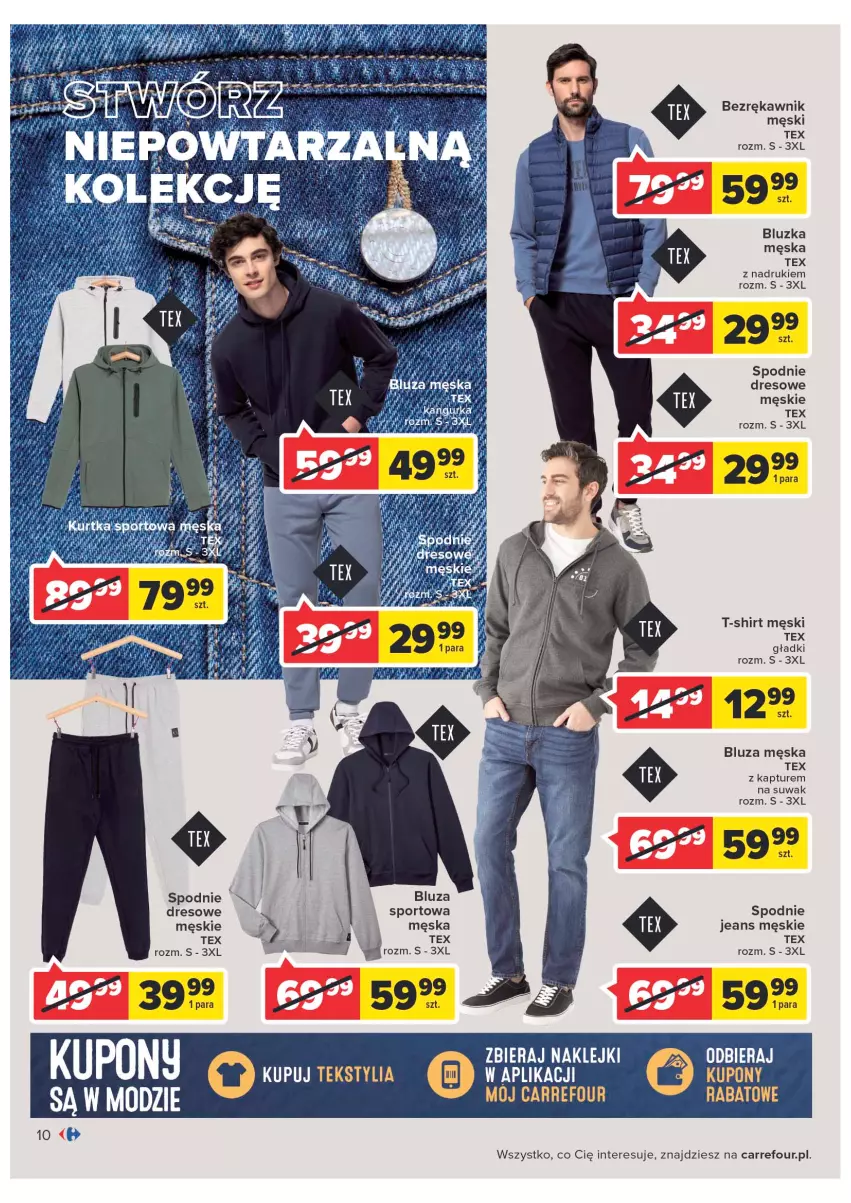 Gazetka promocyjna Carrefour - Gazetka Carrefour - ważna 08.02 do 28.02.2022 - strona 10 - produkty: Bluza, Dres, Klej, Spodnie, Spodnie dresowe, Spodnie jeans, T-shirt