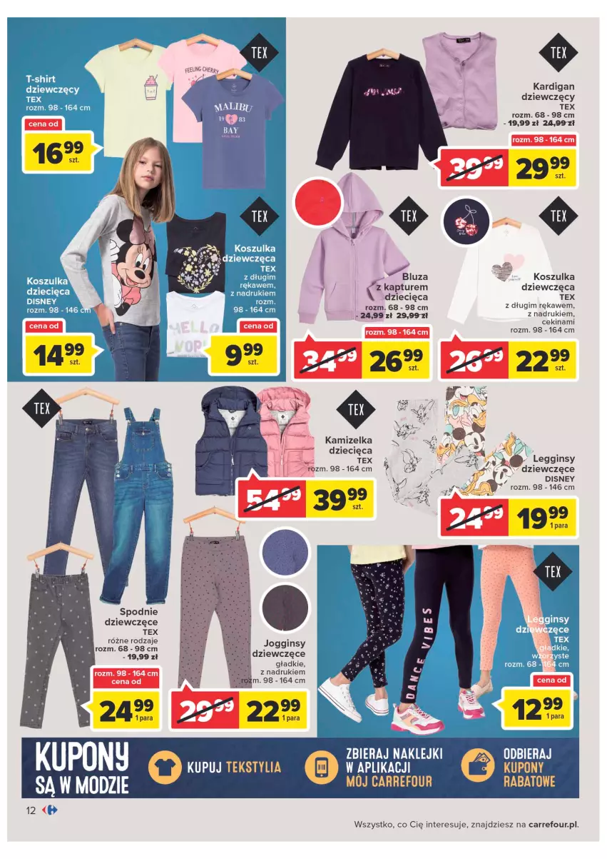 Gazetka promocyjna Carrefour - Gazetka Carrefour - ważna 08.02 do 28.02.2022 - strona 12 - produkty: Bluza, Disney, Dzieci, Gin, Kamizelka, Kardigan, Kosz, Koszulka, Legginsy, Spodnie