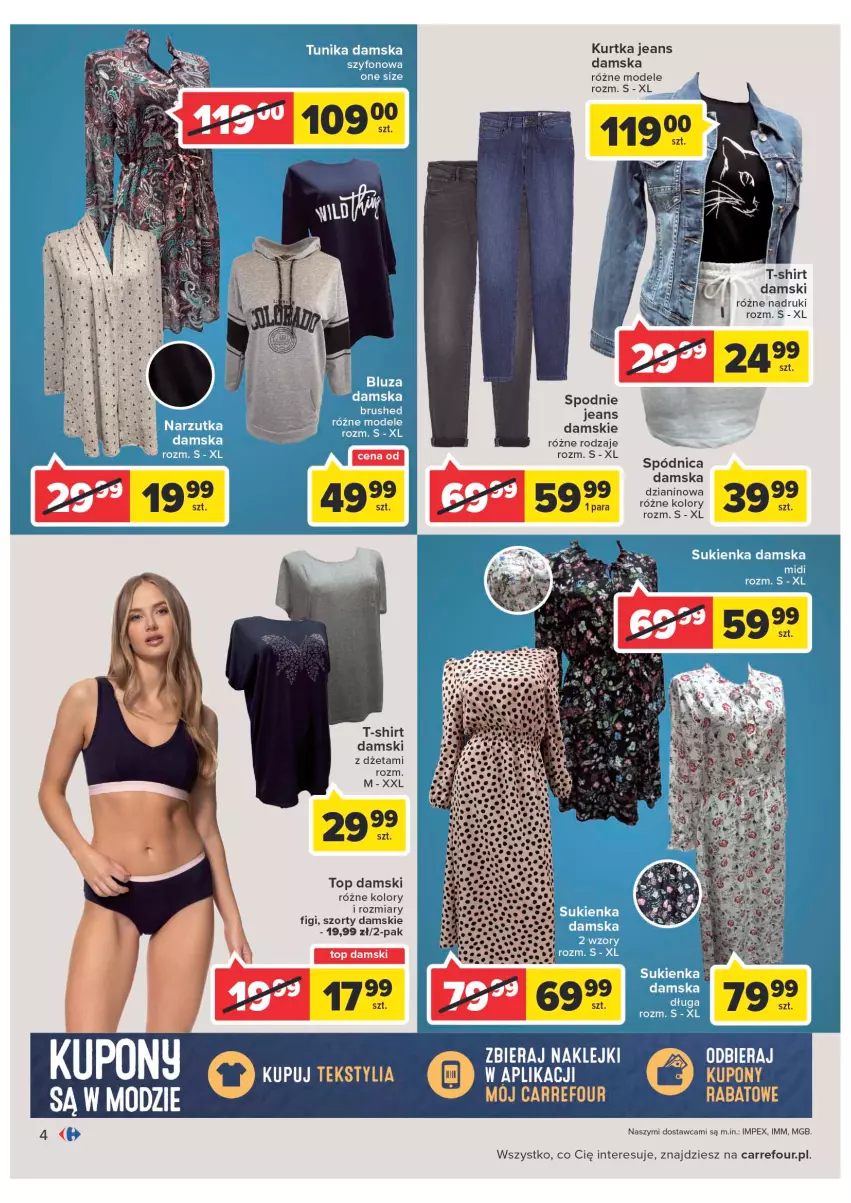 Gazetka promocyjna Carrefour - Gazetka Carrefour - ważna 08.02 do 28.02.2022 - strona 4 - produkty: Figi, Kurtka, Spódnica, Spodnie, Spodnie jeans, Szorty, T-shirt, Top