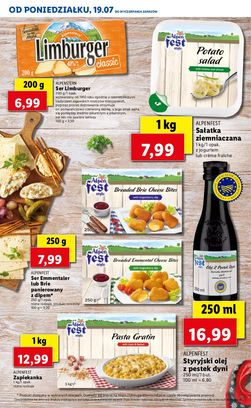 Gazetka promocyjna Lidl - TYDZIEŃ W STYLU ALPEJSKIM - ważna 19.07 do 23.07.2021 - strona 7 - produkty: Brie, Burger, Emmental, Jogurt, LG, Limburger, Olej, Sałat, Sałatka, Ser, Stek, Zapiekanka