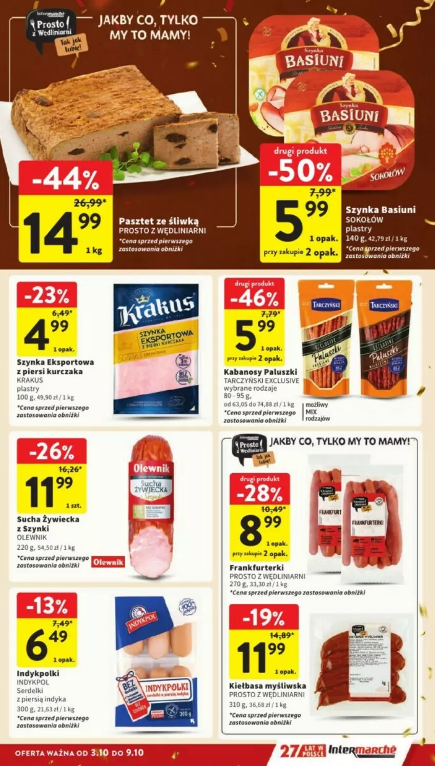 Gazetka promocyjna Intermarche - ważna 07.10 do 09.10.2024 - strona 10 - produkty: Frankfurterki, Kabanos, Kiełbasa, Krakus, Kurczak, Olewnik, Pasztet, Por, Ser, Serdelki, Sok, Sokołów, Sport, Szynka, Tarczyński