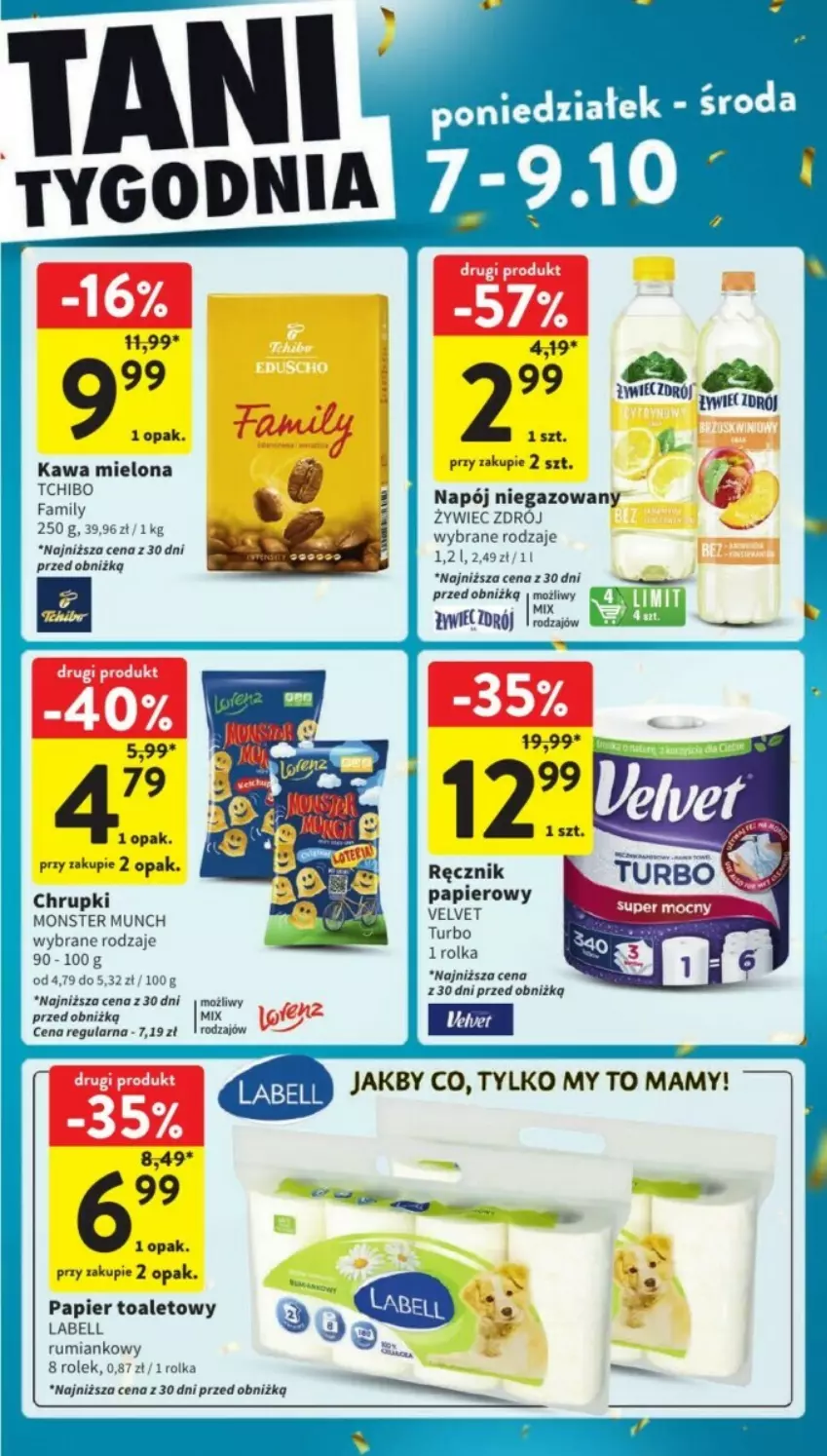 Gazetka promocyjna Intermarche - ważna 07.10 do 09.10.2024 - strona 23 - produkty: Bell, Chrupki, Fa, Kawa, Kawa mielona, Monster Munch, Napój, Napój niegazowany, Papier, Papier toaletowy, Ręcznik, Rum, Tchibo, Tchibo Family, Velvet