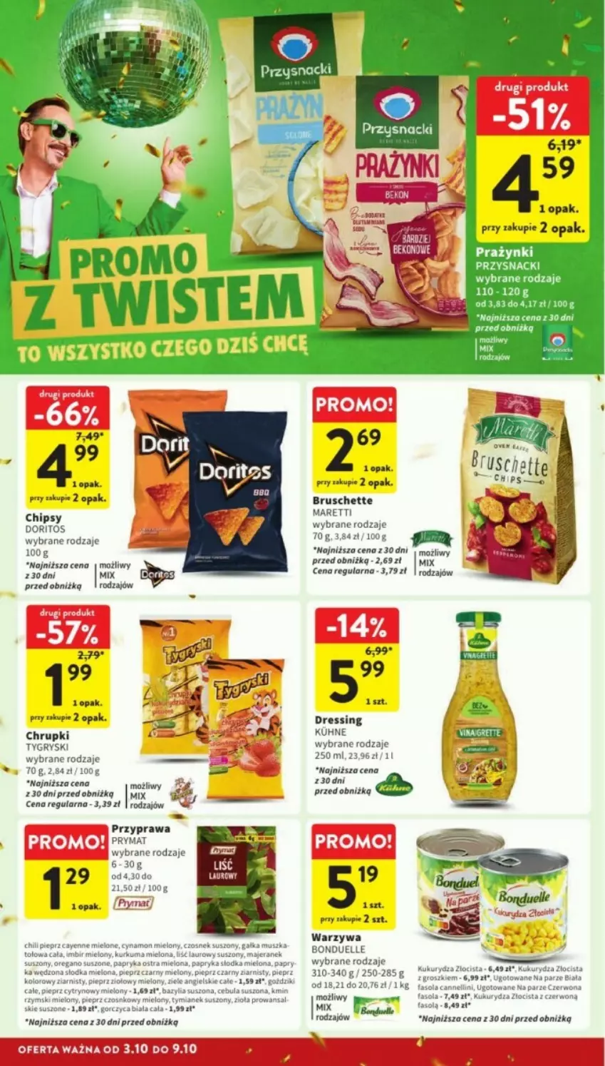 Gazetka promocyjna Intermarche - ważna 07.10 do 09.10.2024 - strona 27 - produkty: Bonduelle, Bruschette, Chipsy, Chrupki, Dres, Fa, Fasola, Gry, Kukurydza, Laur, Mus, Pieprz, Prymat, Warzywa