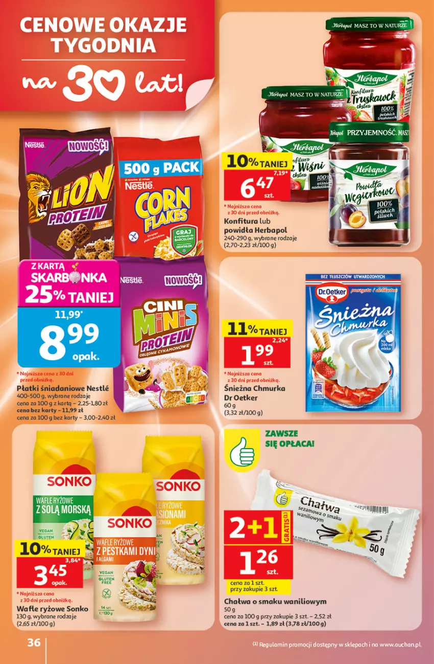 Gazetka promocyjna Auchan - 30 Lat Hipermarket - ważna 21.05 do 27.05.2026 - strona 36 - produkty: Chałwa, Danio, Herbapol, Konfitura, Ryż, Sonko, Wafle