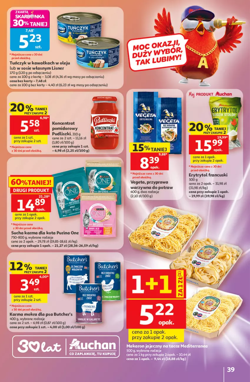 Gazetka promocyjna Auchan - 30 Lat Hipermarket - ważna 21.05 do 27.05.2026 - strona 39 - produkty: Butcher's, Fa, Kawa, Koncentrat pomidorowy, Lisner, Olej, Przyprawa warzywna do potraw, Pudliszki, Pur, Purina, Sos, Sucha karma, Tuńczyk, Vegeta