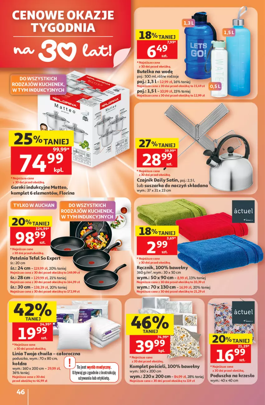 Gazetka promocyjna Auchan - 30 Lat Hipermarket - ważna 21.05 do 27.05.2026 - strona 46 - produkty: Czajnik, Fa, Kołdra, Komplet pościeli, Krzesło, Patelnia, Poduszka, Pościel, Ręcznik, Sati, Suszarka, Suszarka do naczyń, Tefal