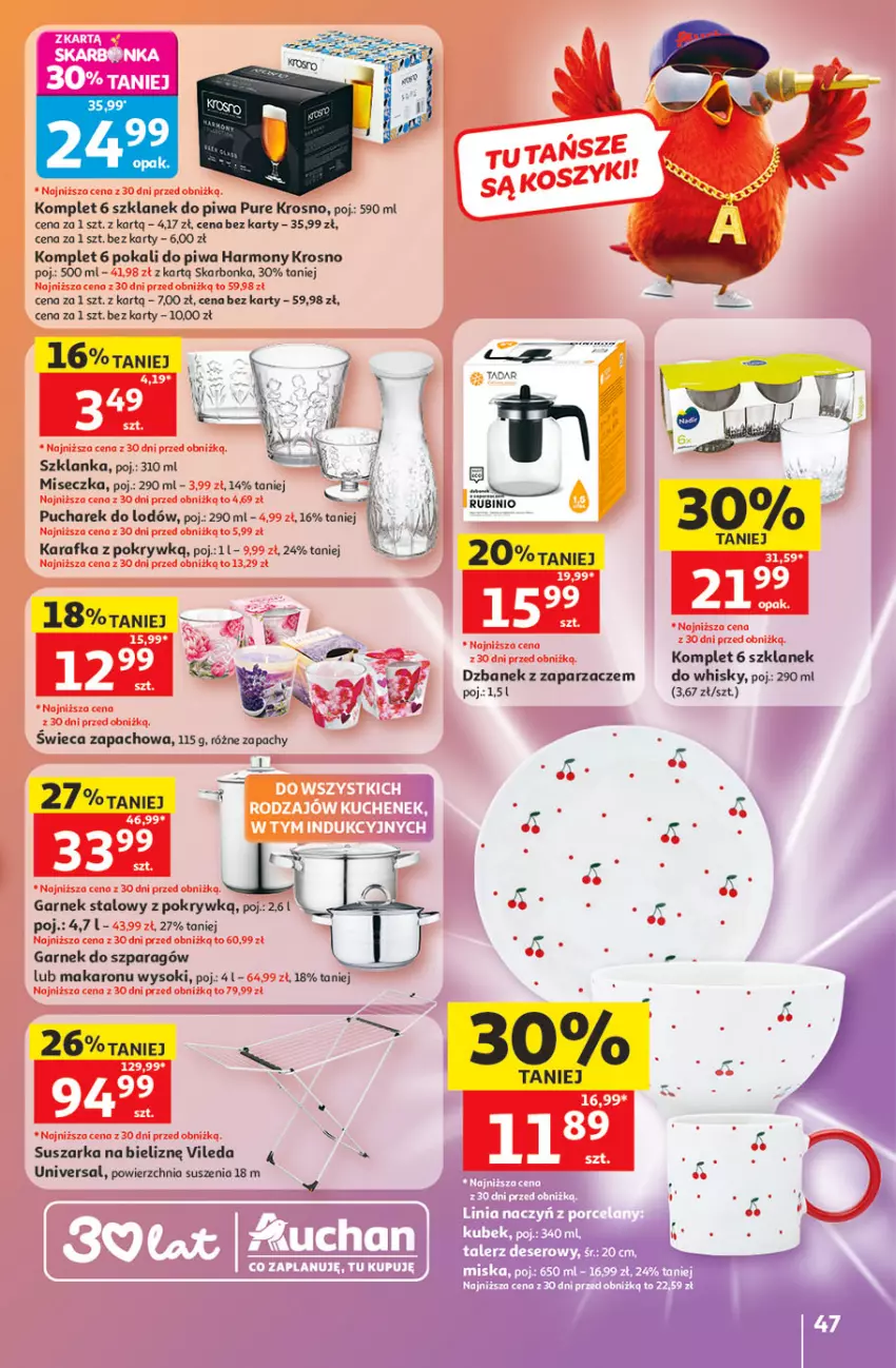 Gazetka promocyjna Auchan - 30 Lat Hipermarket - ważna 21.05 do 27.05.2026 - strona 47 - produkty: Dzbanek, Garnek, Karafka, Makaron, Miseczka, Piwa, Piwo, Pur, Sok, Suszarka, Szklanka, Vileda, Whisky, Zaparzacz