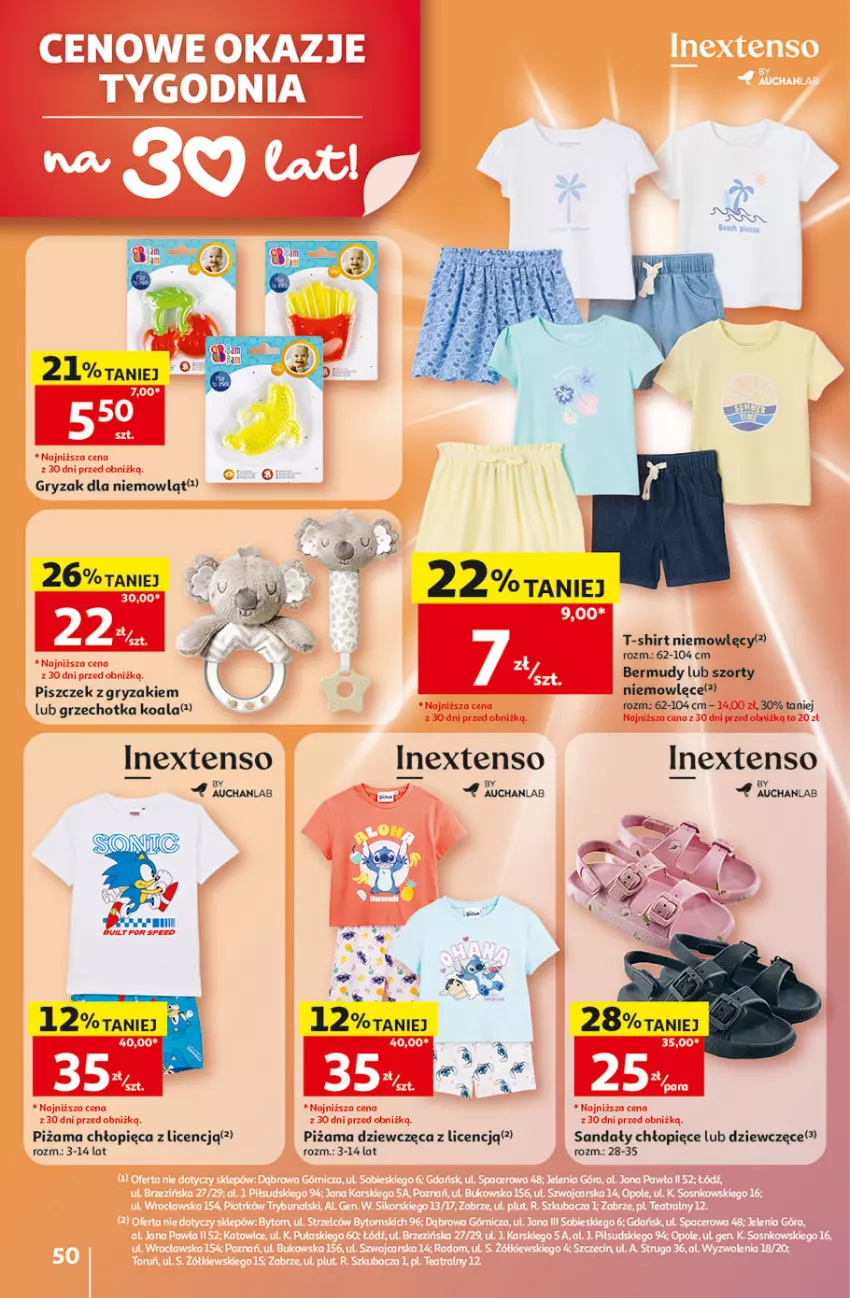 Gazetka promocyjna Auchan - 30 Lat Hipermarket - ważna 21.05 do 27.05.2026 - strona 50 - produkty: Bermudy, Gry, Piżama, Sandał, Szorty, T-shirt