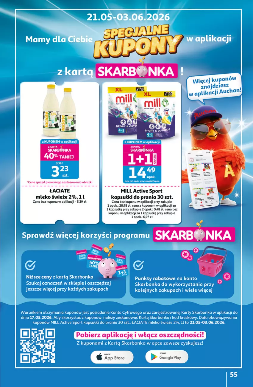 Gazetka promocyjna Auchan - 30 Lat Hipermarket - ważna 21.05 do 27.05.2026 - strona 55 - produkty: Kapsułki do prania, Mleko, Por, Sport