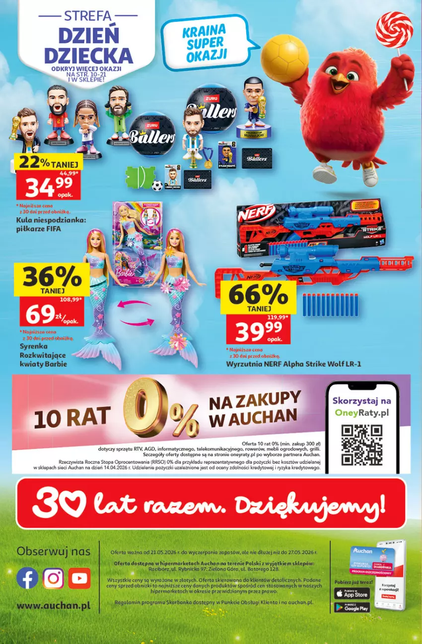 Gazetka promocyjna Auchan - 30 Lat Hipermarket - ważna 21.05 do 27.05.2026 - strona 57 - produkty: Barbie, Fa, Gra, Kosz, Nerf, Rower, Tera, Top, Wyrzutnia