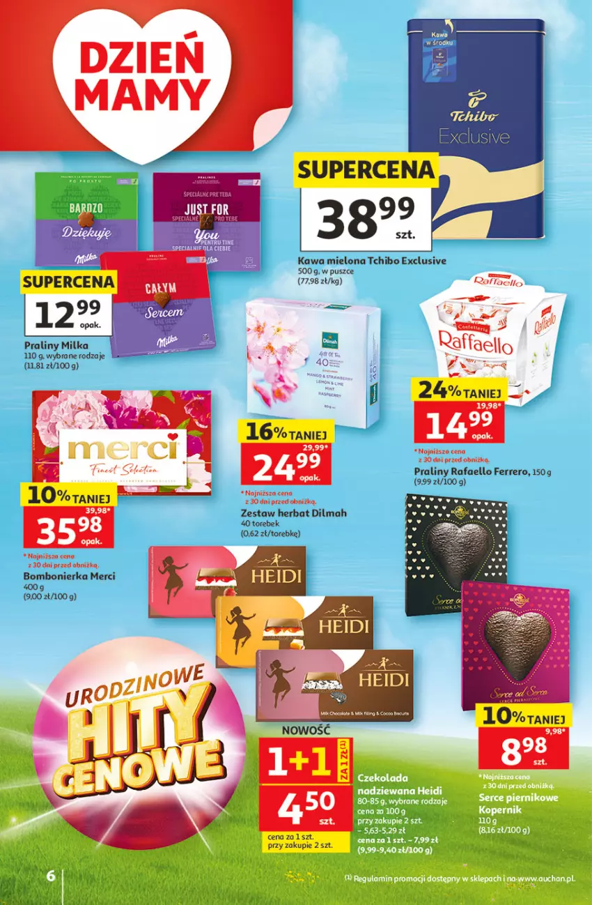 Gazetka promocyjna Auchan - 30 Lat Hipermarket - ważna 21.05 do 27.05.2026 - strona 6 - produkty: Dilmah, Fa, Ferrero, Kawa, Kawa mielona, Merci, Milka, Praliny, Tchibo