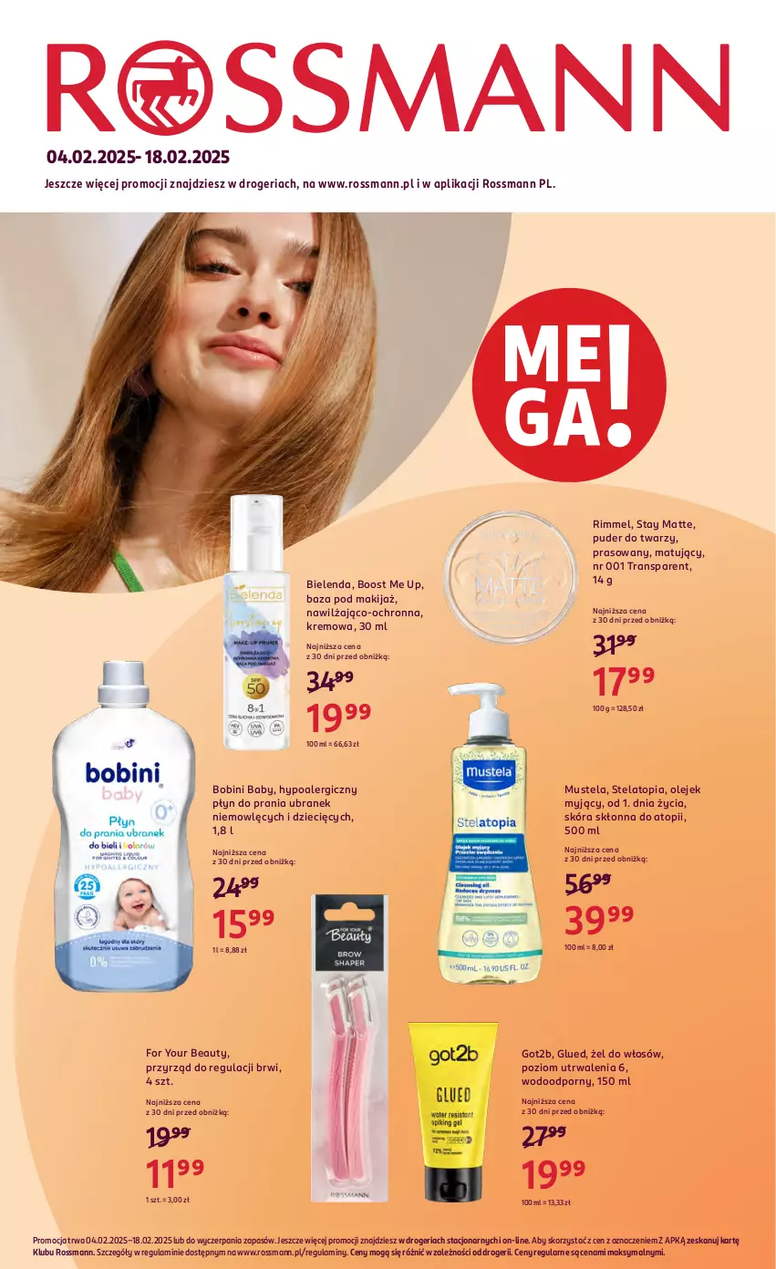 Gazetka promocyjna Rossmann - Od 4 Lutego - ważna 04.02 do 18.02.2025 - strona 1 - produkty: Bielenda, Dzieci, For Your Beauty, Got2b, Makijaż, Mus, Mustela, Olej, Płyn do prania, Por, Puder, Puder do twarzy, Top, Tran