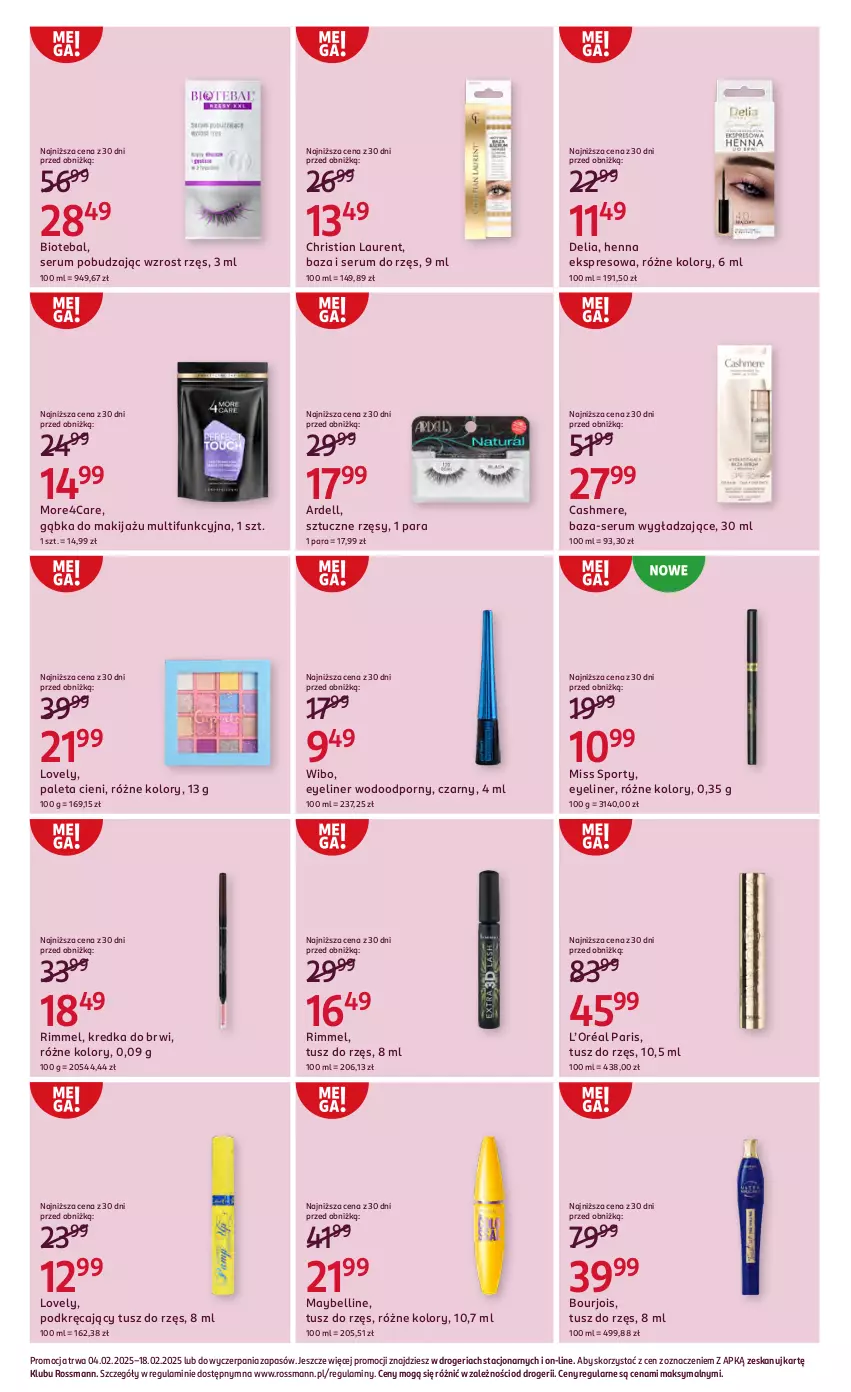 Gazetka promocyjna Rossmann - Od 4 Lutego - ważna 04.02 do 18.02.2025 - strona 3 - produkty: Bell, BIOTEBAL, Bourjois, Dell, Kredka, Kredka do brwi, L’Oréal, Laur, Lovely, Makijaż, Maybelline, Miss Sporty, Paleta, Por, Rum, Ser, Serum, Sport, Sztuczne rzęsy, Tusz, Wibo