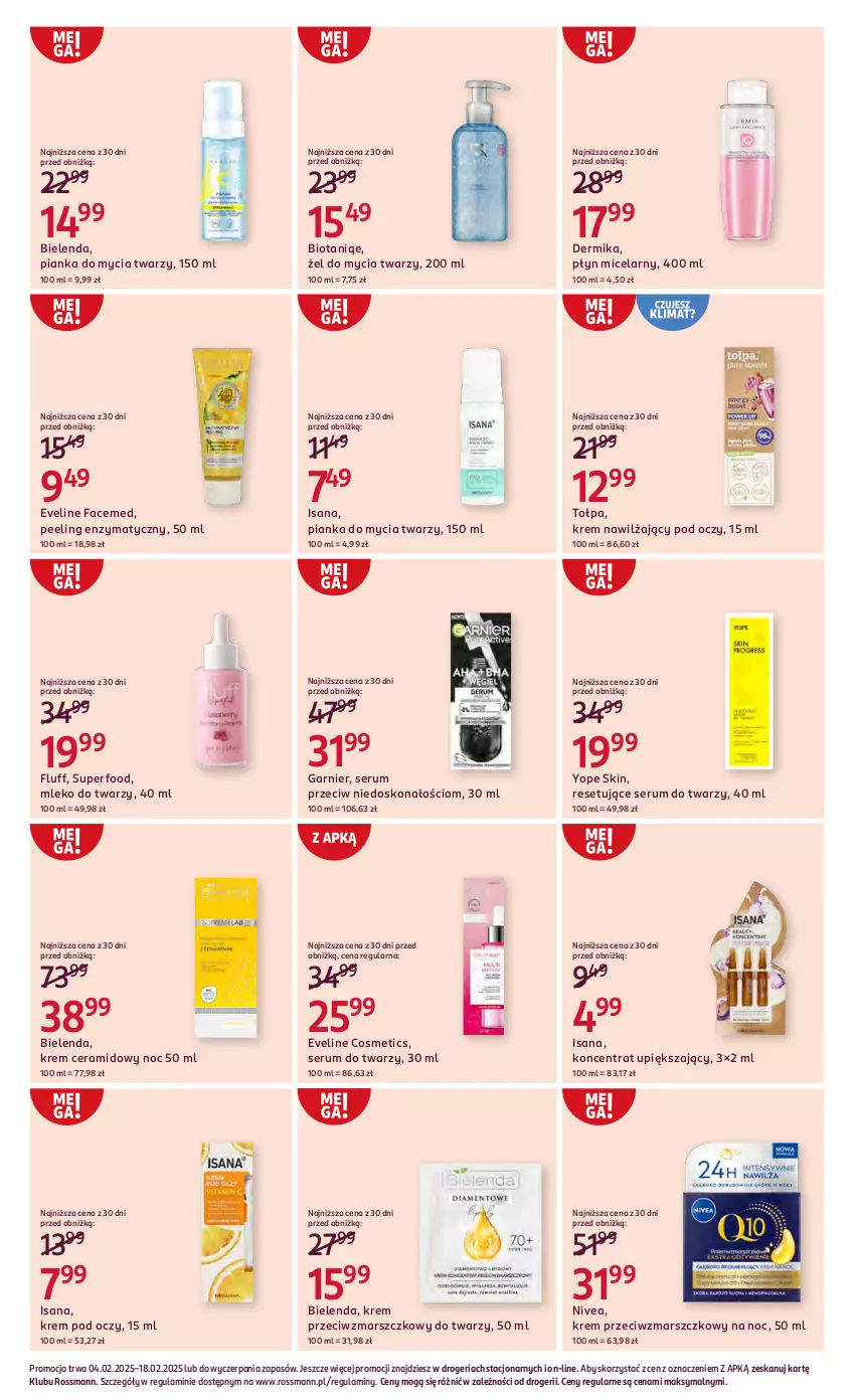 Gazetka promocyjna Rossmann - Od 4 Lutego - ważna 04.02 do 18.02.2025 - strona 8 - produkty: Bielenda, Dermika, Eveline, Fa, Garnier, Isana, Krem nawilżający, Krem pod oczy, Krem przeciwzmarszczkowy, Mars, Mleko, Nivea, Peeling, Pianka do mycia twarzy, Płyn micelarny, Rum, Ser, Serum, Serum do twarzy, Tołpa, Yope