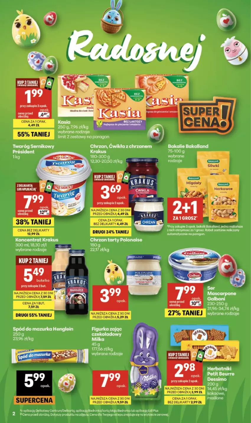Gazetka promocyjna Delikatesy Centrum - Franczyza DC12 Czwartek - ważna 19.03 do 25.03.2026 - strona 2 - produkty: Bakalland, Chrzan, Kakao, Kaki, Kasia, Krakus, Migdały, Milka, Rum, Ser, Twaróg