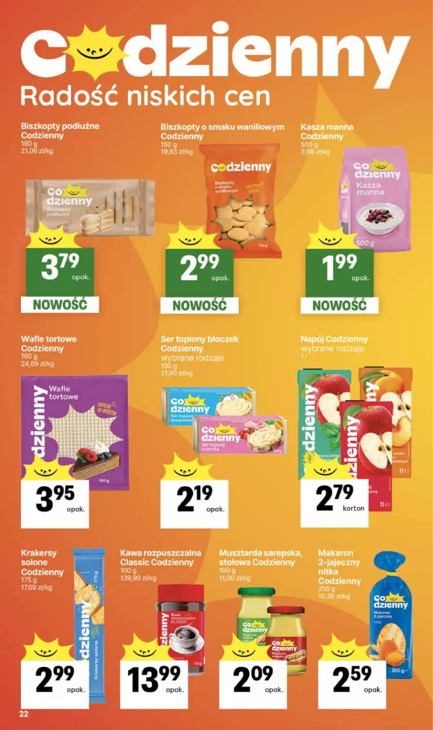 Gazetka promocyjna Delikatesy Centrum - Franczyza DC12 Czwartek - ważna 19.03 do 25.03.2026 - strona 22 - produkty: Biszkopty, Kasza, Krakersy, Makaron, Mus, Musztarda, Ser, Ser topiony, Top, Wafle, Wafle tortowe