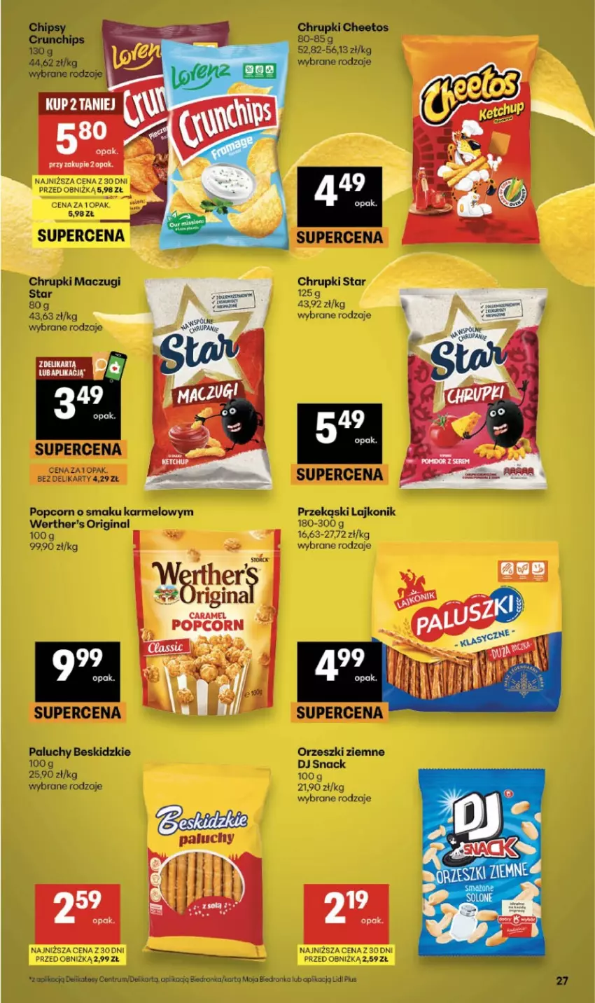Gazetka promocyjna Delikatesy Centrum - Franczyza DC12 Czwartek - ważna 19.03 do 25.03.2026 - strona 27 - produkty: Beskidzki, Cheetos, Chipsy, Chrupki, Crunchips, Gin, Lajkonik, Orzeszki, Orzeszki ziemne, Popcorn, Rum