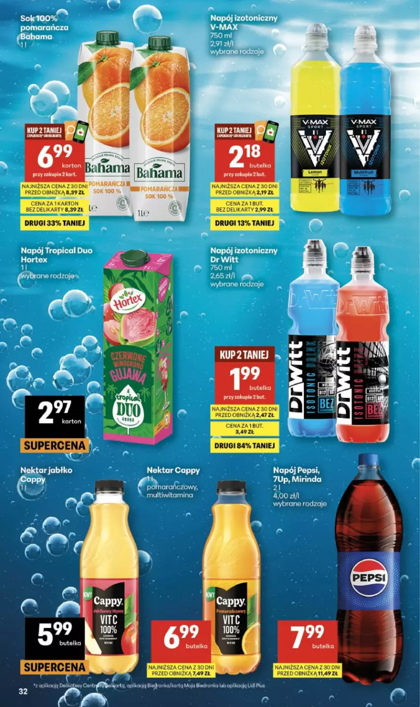 Gazetka promocyjna Delikatesy Centrum - Franczyza DC12 Czwartek - ważna 19.03 do 25.03.2026 - strona 32 - produkty: 7up, Cappy, Mirinda, Napój, Napój izotoniczny, Nektar, Pepsi, Por, Tropical