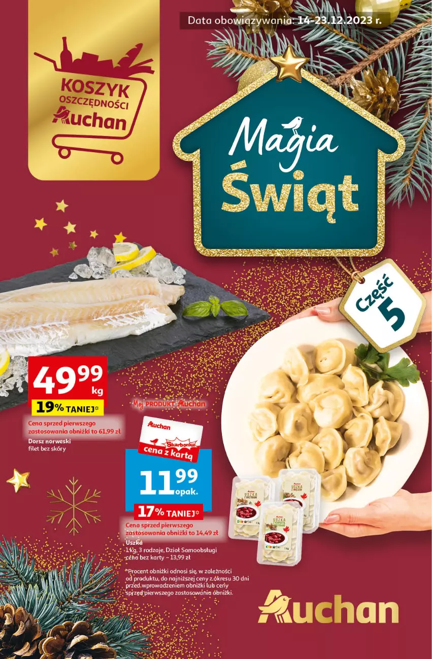 Gazetka promocyjna Auchan - Gazetka Magia Świąt Część 5 Hipermarket Auchan - ważna 14.12 do 23.12.2023 - strona 1 - produkty: Dorsz