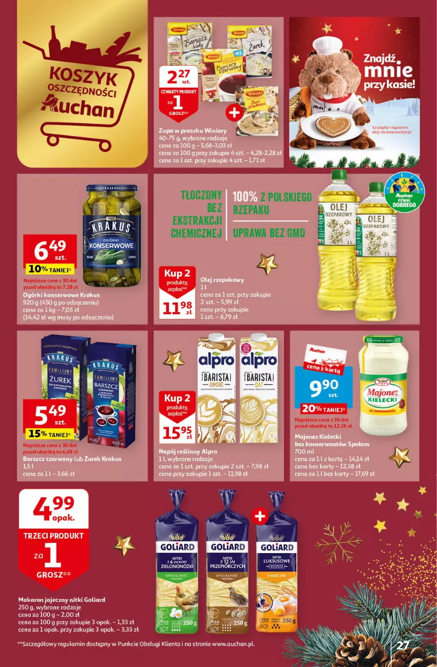 Gazetka promocyjna Auchan - Gazetka Magia Świąt Część 5 Hipermarket Auchan - ważna 14.12 do 23.12.2023 - strona 27 - produkty: Goliard, Majonez, Makaron, Ser